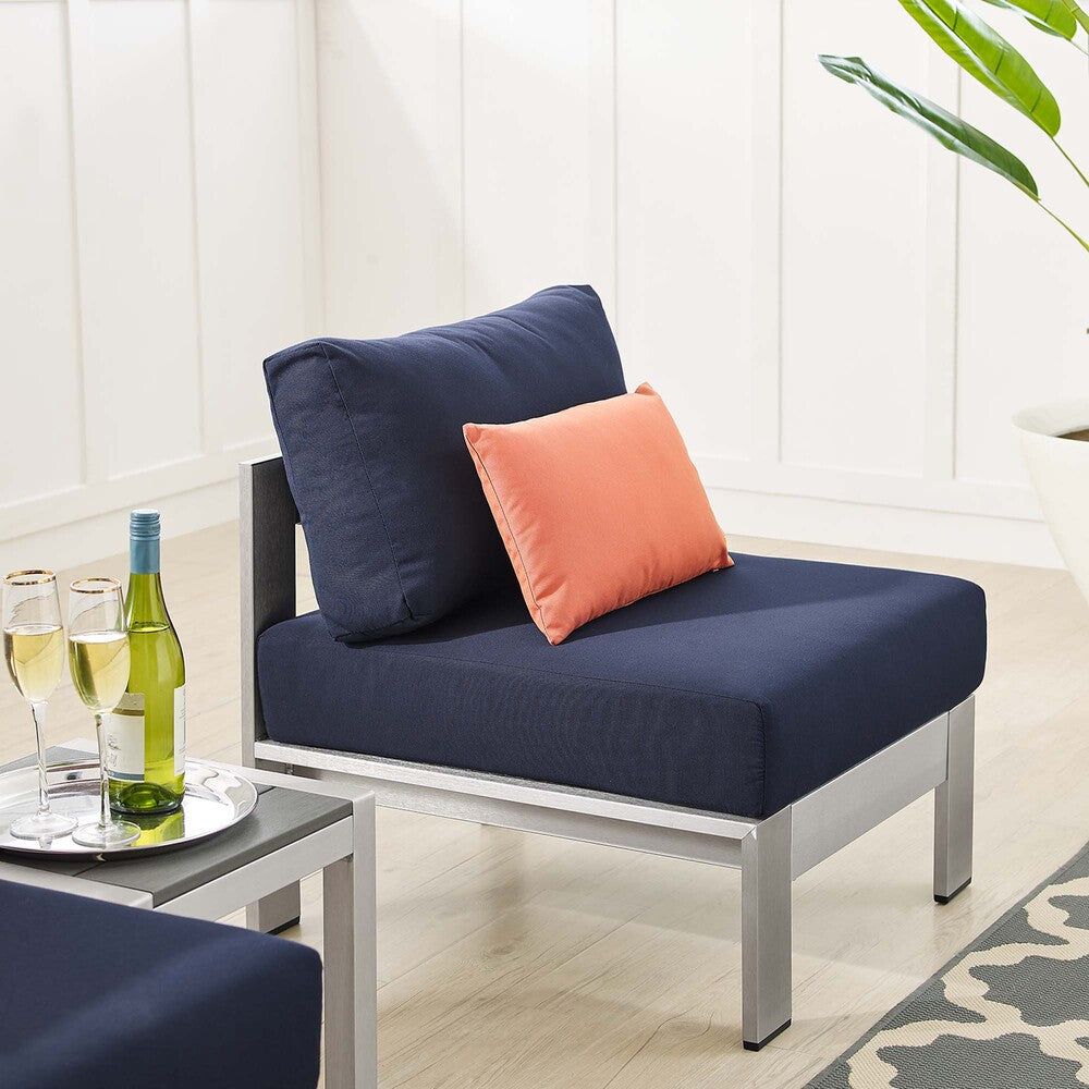EEI-4312-SLV-NAV-SET Shore 3 Piece Sunbrella&reg; Fabric Outdoor Patio Aluminum Set by Modway