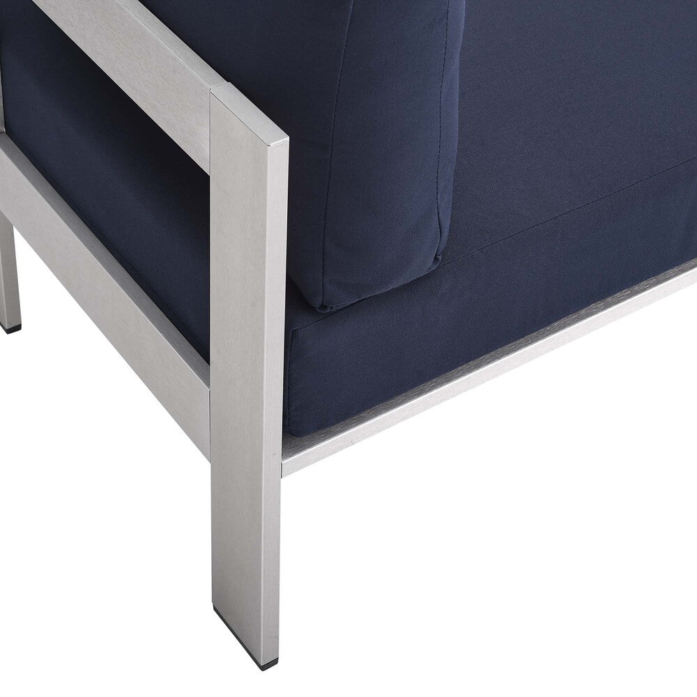 EEI-4312-SLV-NAV-SET Shore 3 Piece Sunbrella&reg; Fabric Outdoor Patio Aluminum Set by Modway