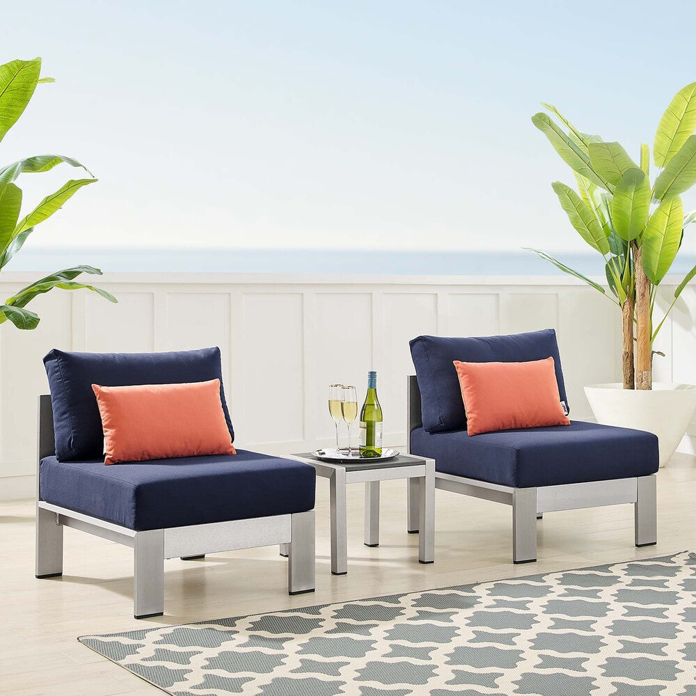 EEI-4312-SLV-NAV-SET Shore 3 Piece Sunbrella&reg; Fabric Outdoor Patio Aluminum Set by Modway