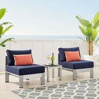 EEI-4312-SLV-NAV-SET Shore 3 Piece Sunbrella&reg; Fabric Outdoor Patio Aluminum Set by Modway