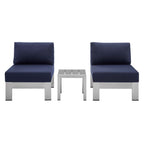 EEI-4312-SLV-NAV-SET Shore 3 Piece Sunbrella&reg; Fabric Outdoor Patio Aluminum Set by Modway