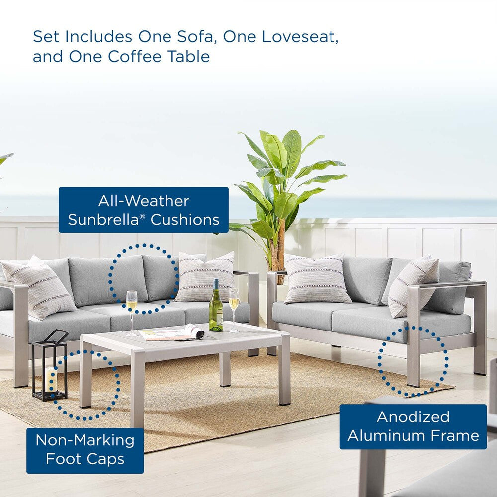 EEI-4313 Shore 3 Piece Sunbrella&reg; Fabric Outdoor Patio Aluminum Set by Modway