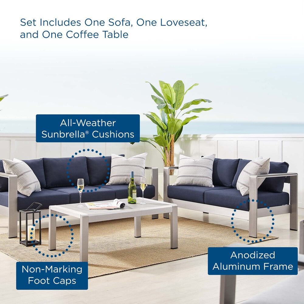 EEI-4313 Shore 3 Piece Sunbrella&reg; Fabric Outdoor Patio Aluminum Set by Modway