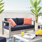 EEI-4315-SLV-NAV-SET Shore 4 Piece Sunbrella&reg; Fabric Outdoor Patio Aluminum Set by Modway