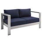 EEI-4315-SLV-NAV-SET Shore 4 Piece Sunbrella&reg; Fabric Outdoor Patio Aluminum Set by Modway