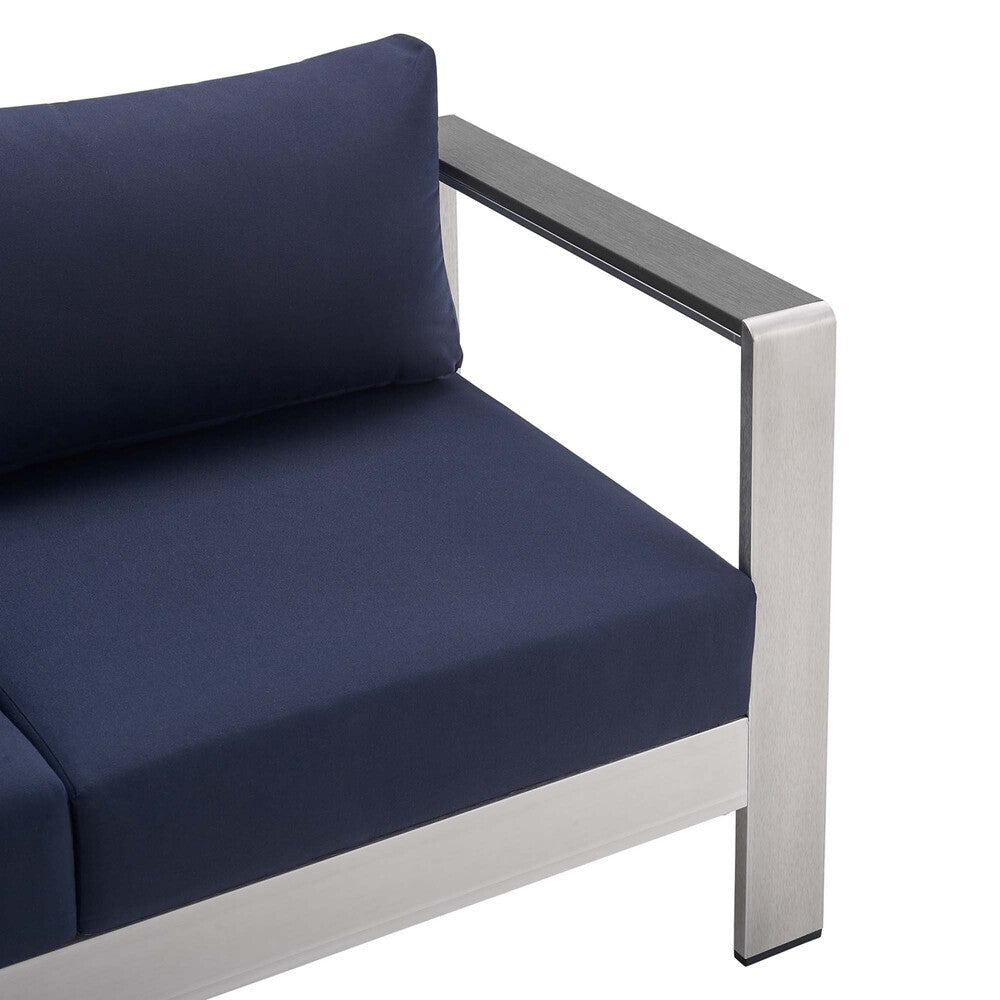 EEI-4315-SLV-NAV-SET Shore 4 Piece Sunbrella&reg; Fabric Outdoor Patio Aluminum Set by Modway