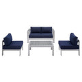 Modway EEI-4315-SLV-NAV-SET Shore 4 Piece Sunbrella&reg; Fabric Outdoor Patio Aluminum Set Silver Navy