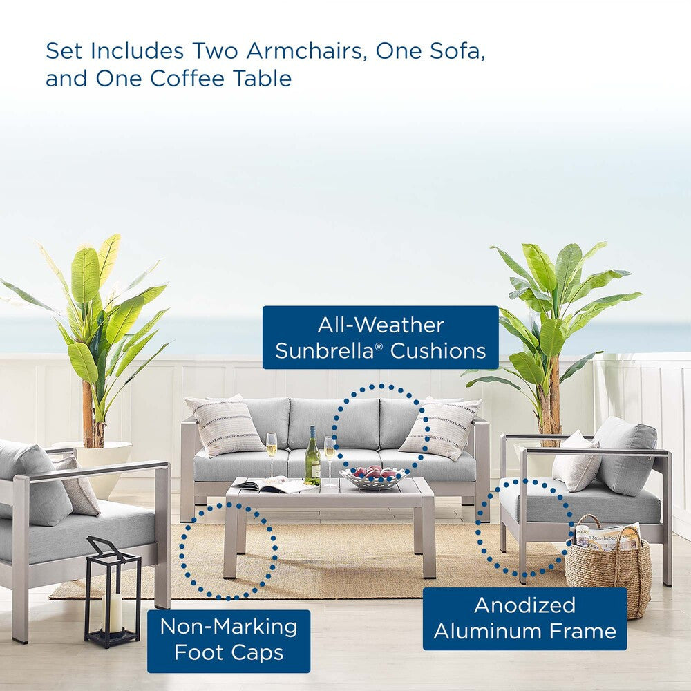 EEI-4316 Shore 4 Piece Sunbrella&reg; Fabric Outdoor Patio Aluminum Set by Modway