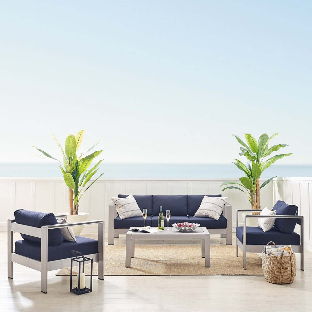 EEI-4316 Shore 4 Piece Sunbrella&reg; Fabric Outdoor Patio Aluminum Set by Modway