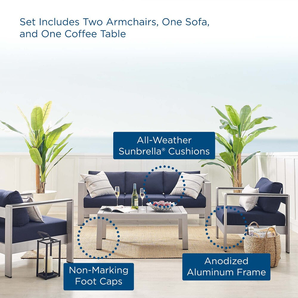 EEI-4316 Shore 4 Piece Sunbrella&reg; Fabric Outdoor Patio Aluminum Set by Modway