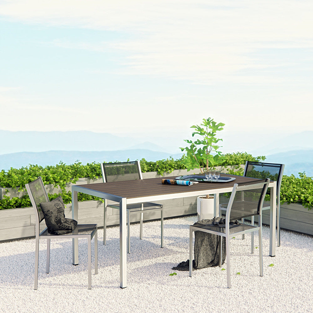 EEI-2482-SLV-BLK-SET Shore 5 Piece Outdoor Patio Aluminum Dining Set by Modway