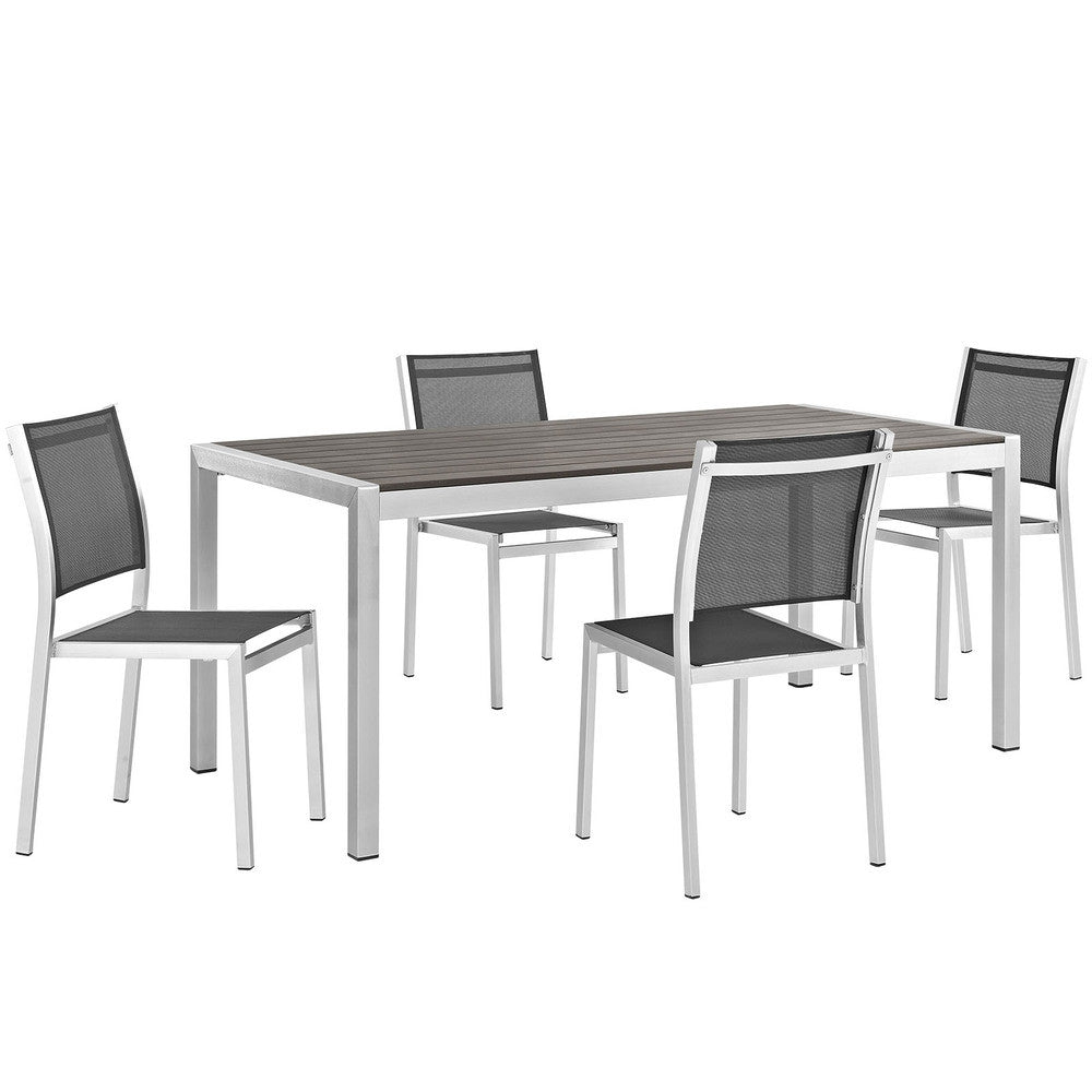 EEI-2482-SLV-BLK-SET Shore 5 Piece Outdoor Patio Aluminum Dining Set by Modway