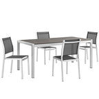 Modway EEI-2482-SLV-BLK-SET Shore 5 Piece Outdoor Patio Aluminum Dining Set Silver Black