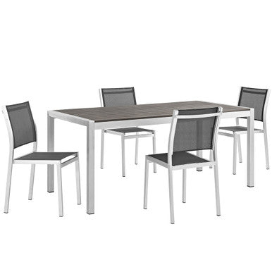 Modway EEI-2482-SLV-BLK-SET Shore 5 Piece Outdoor Patio Aluminum Dining Set Silver Black