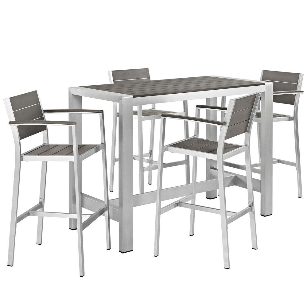 EEI-2588-SLV-GRY-SET Shore 5 Piece Outdoor Patio Aluminum Dining Set by Modway