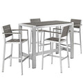 Modway EEI-2588-SLV-GRY-SET Shore 5 Piece Outdoor Patio Aluminum Dining Set Silver Gray
