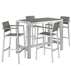 Modway EEI-2588-SLV-GRY-SET Shore 5 Piece Outdoor Patio Aluminum Dining Set Silver Gray