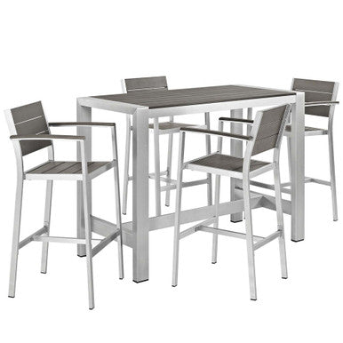 Modway EEI-2588-SLV-GRY-SET Shore 5 Piece Outdoor Patio Aluminum Dining Set Silver Gray