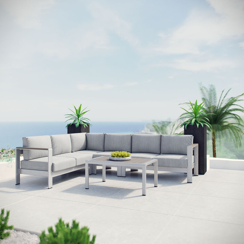 EEI-2557 Shore 5 Piece Outdoor Patio Aluminum Sectional Sofa Set by Modway