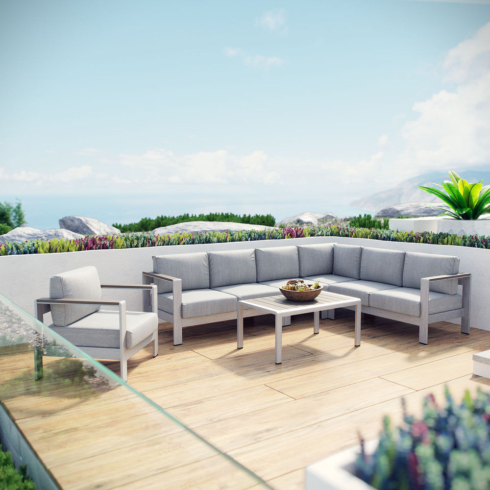 EEI-2558 Shore 6 Piece Outdoor Patio Aluminum Sectional Sofa Set by Modway