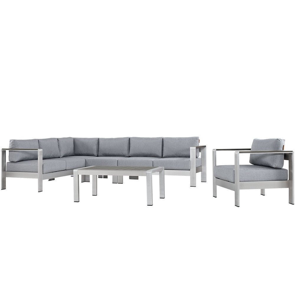 EEI-2558 Shore 6 Piece Outdoor Patio Aluminum Sectional Sofa Set by Modway