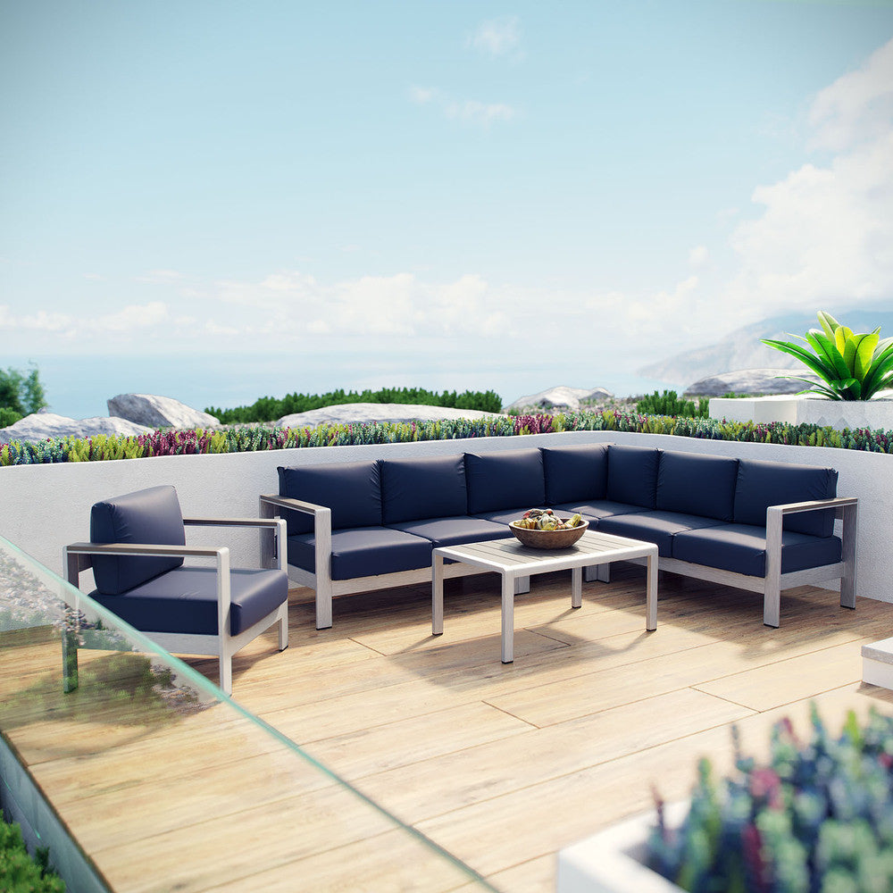 EEI-2558 Shore 6 Piece Outdoor Patio Aluminum Sectional Sofa Set by Modway