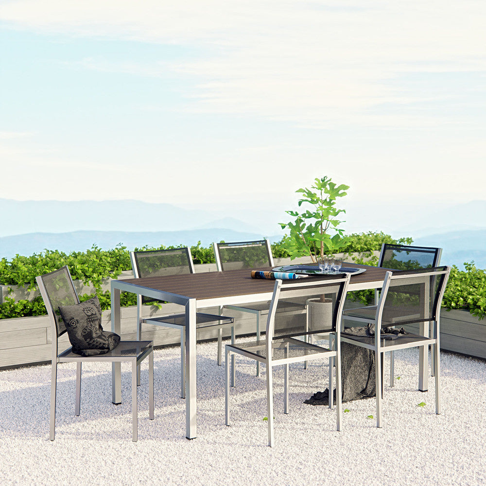 EEI-2485-SLV-BLK-SET Shore 7 Piece Outdoor Patio Aluminum Dining Set by Modway
