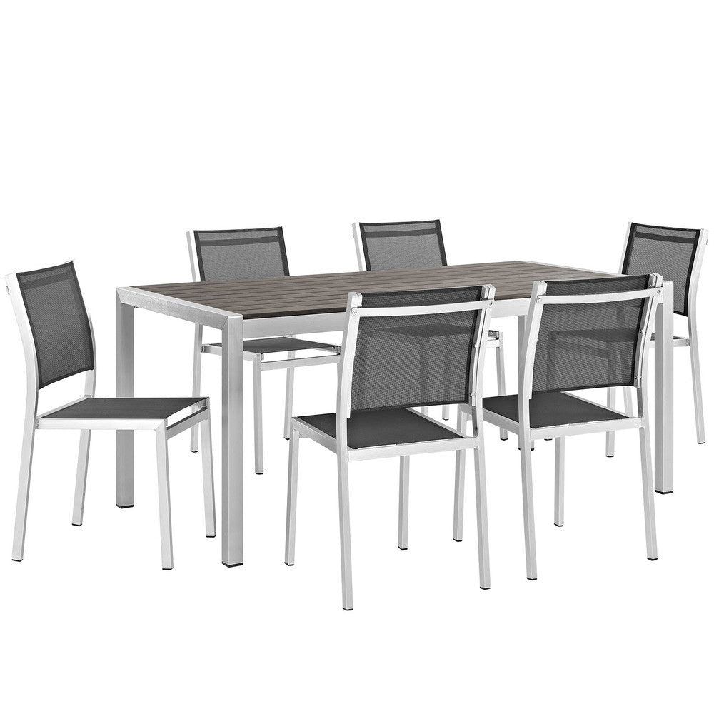 EEI-2485-SLV-BLK-SET Shore 7 Piece Outdoor Patio Aluminum Dining Set by Modway