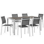 Modway EEI-2485-SLV-BLK-SET Shore 7 Piece Outdoor Patio Aluminum Dining Set Silver Black