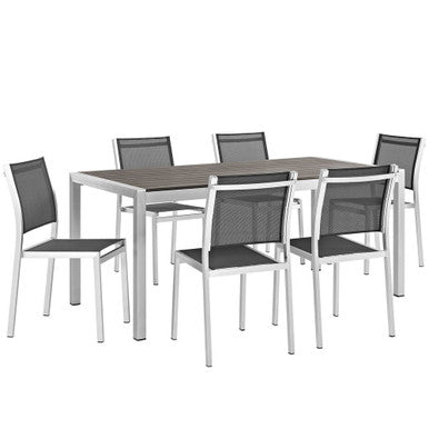 Modway EEI-2485-SLV-BLK-SET Shore 7 Piece Outdoor Patio Aluminum Dining Set Silver Black