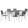 Modway EEI-2486-SLV-BLK-SET Shore 7 Piece Outdoor Patio Aluminum Dining Set Silver Black
