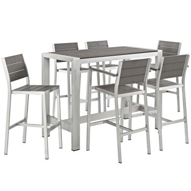 Modway EEI-2587-SLV-GRY-SET Shore 7 Piece Outdoor Patio Aluminum Dining Set Silver Gray