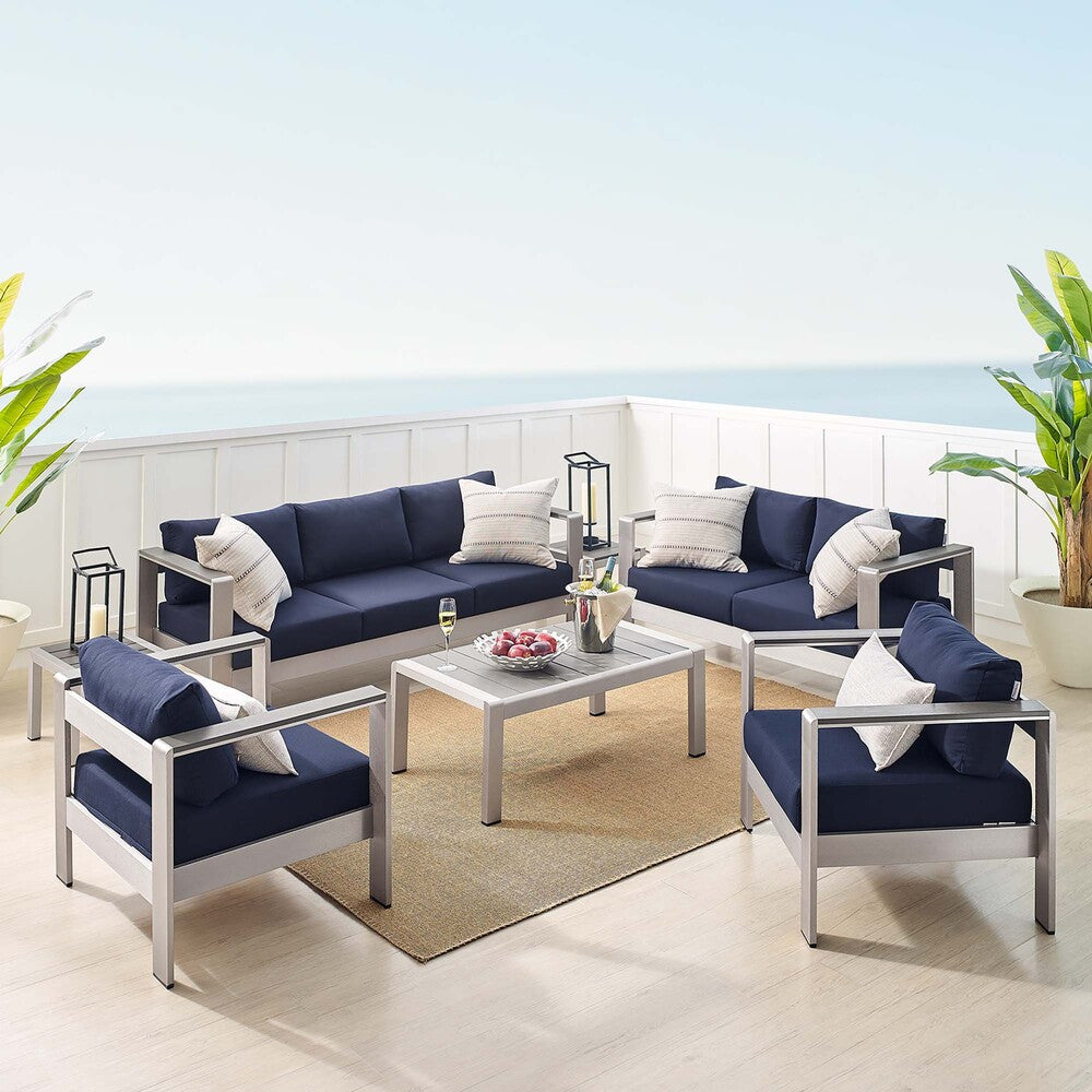 EEI-4322 Shore 7 Piece Sunbrella&reg; Fabric Outdoor Patio Aluminum Set by Modway