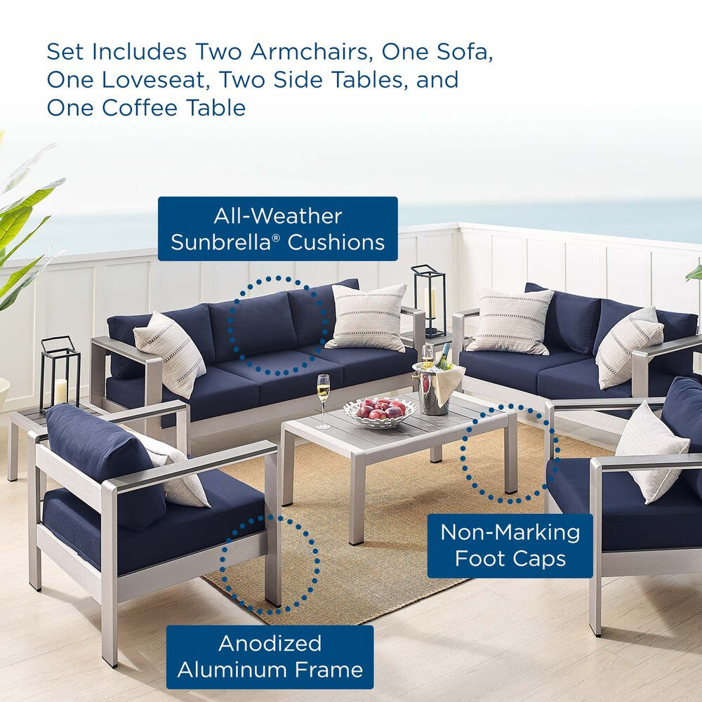 EEI-4322 Shore 7 Piece Sunbrella&reg; Fabric Outdoor Patio Aluminum Set by Modway