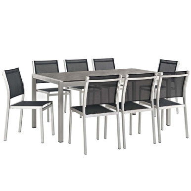 Modway EEI-2583-SLV-BLK-SET Shore 9 Piece Outdoor Patio Aluminum Dining Set Silver Black
