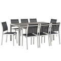 Modway EEI-2583-SLV-BLK-SET Shore 9 Piece Outdoor Patio Aluminum Dining Set Silver Black