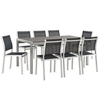 Modway EEI-2583-SLV-BLK-SET Shore 9 Piece Outdoor Patio Aluminum Dining Set Silver Black