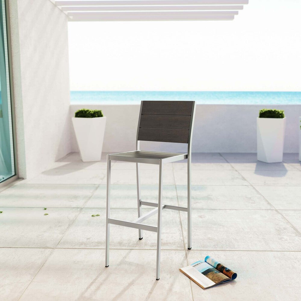 EEI-2255-SLV-GRY Shore Outdoor Patio Aluminum Armless Bar Stool by Modway