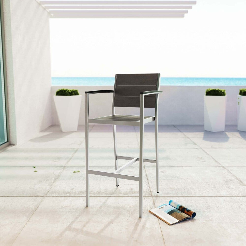 EEI-2254-SLV-GRY Shore Outdoor Patio Aluminum Bar Stool by Modway