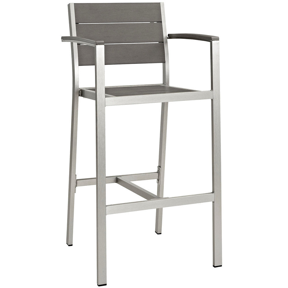 EEI-2254-SLV-GRY Shore Outdoor Patio Aluminum Bar Stool by Modway