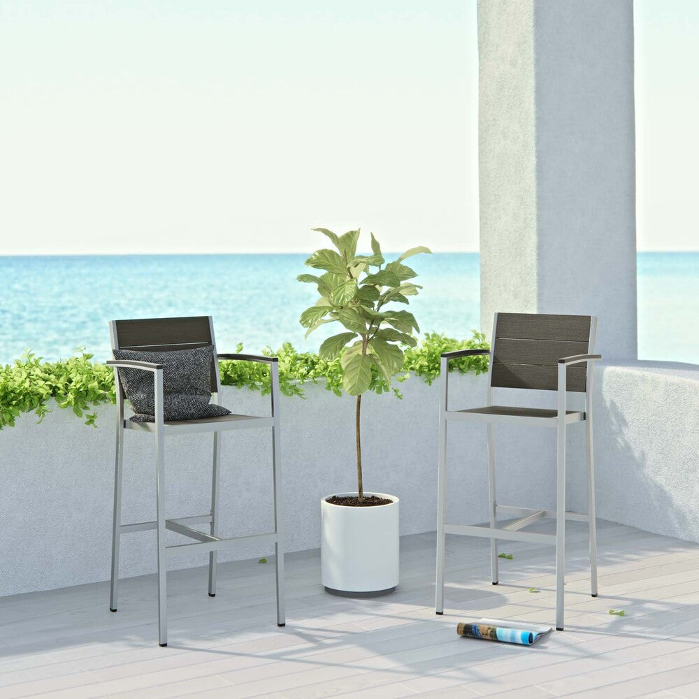EEI-3155-SLV-GRY-SET Shore Outdoor Patio Aluminum Bar Stool Set of 2 by Modway