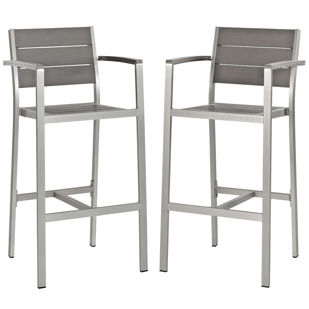 EEI-3155-SLV-GRY-SET Shore Outdoor Patio Aluminum Bar Stool Set of 2 by Modway
