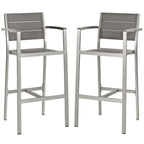 EEI-3155-SLV-GRY-SET Shore Outdoor Patio Aluminum Bar Stool Set of 2 by Modway