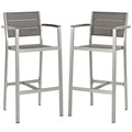 Modway EEI-3155-SLV-GRY-SET Shore Outdoor Patio Aluminum Bar Stool Set of 2 Silver Gray