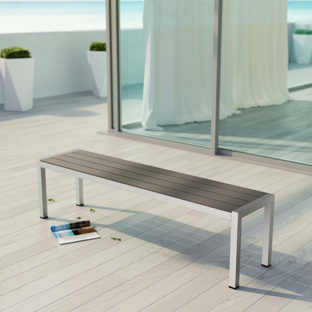 EEI-2252-SLV-GRY Shore Outdoor Patio Aluminum Bench by Modway