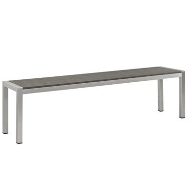 Modway EEI-2252-SLV-GRY Shore Outdoor Patio Aluminum Bench Silver Gray