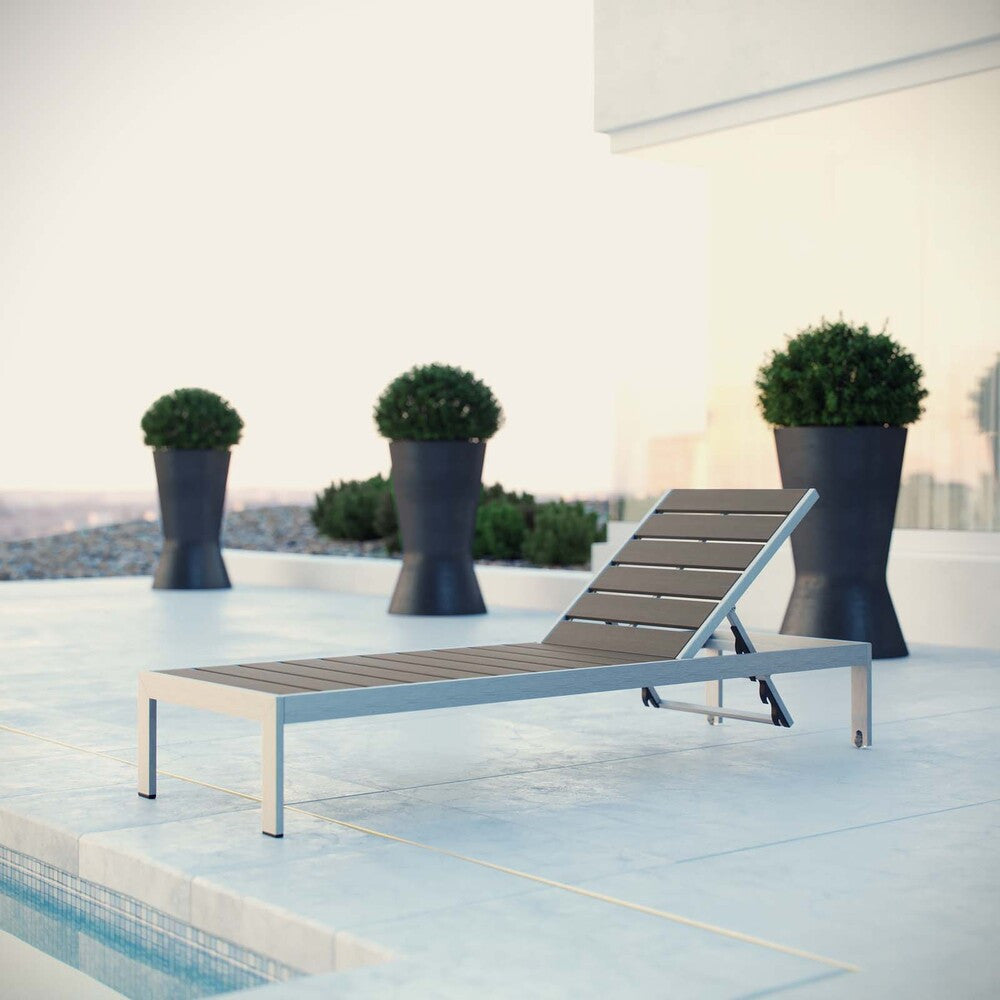 EEI-2247-SLV-GRY Shore Outdoor Patio Aluminum Chaise by Modway