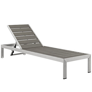 Modway EEI-2247-SLV-GRY Shore Outdoor Patio Aluminum Chaise Silver Gray