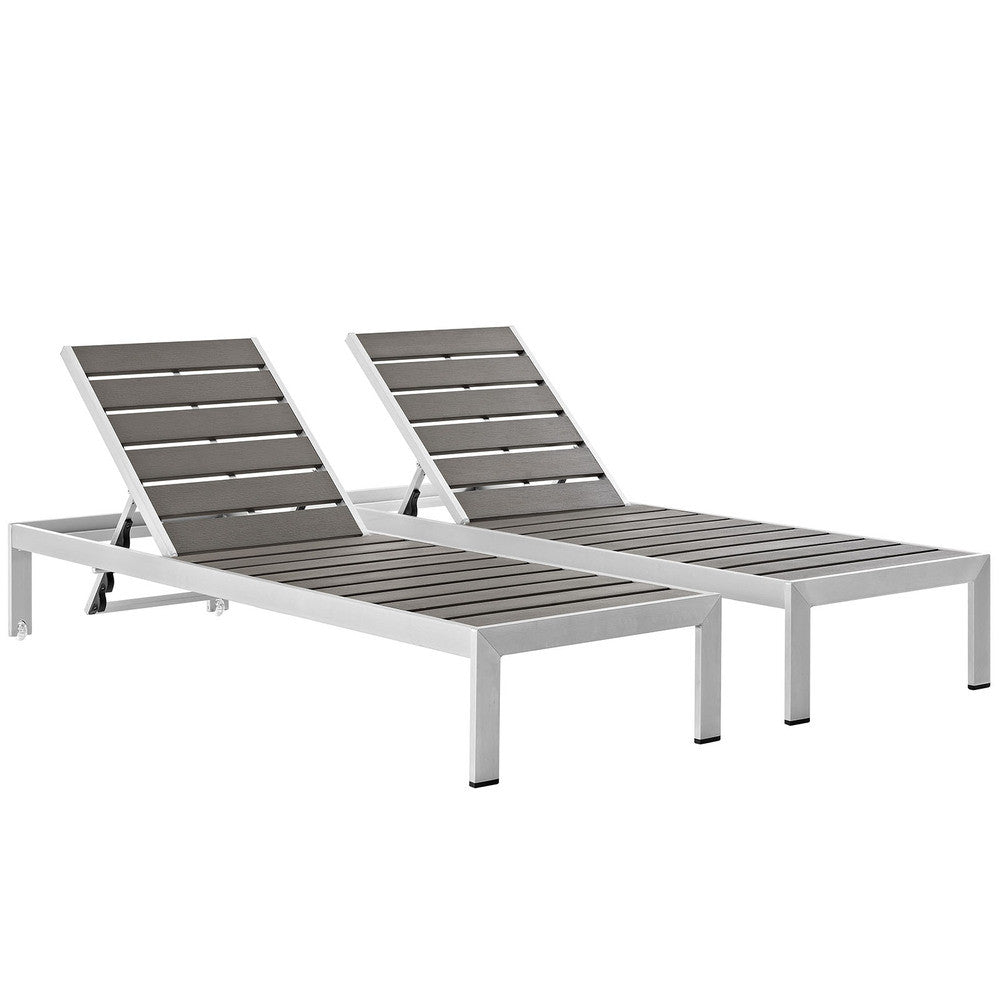 EEI-2467-SLV-GRY-SET Shore Outdoor Patio Aluminum Chaise Set of 2 by Modway