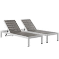 Modway EEI-2467-SLV-GRY-SET Shore Outdoor Patio Aluminum Chaise Set of 2 Silver Gray